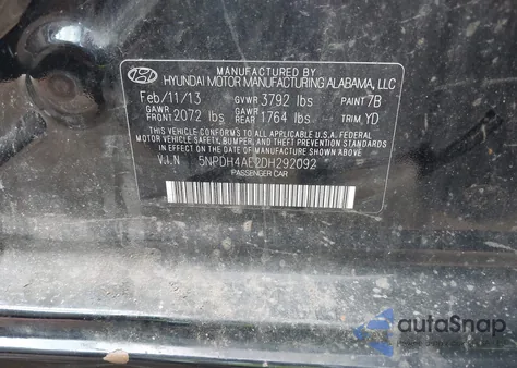 2013 Hyundai Elantra Gls from USA, damaged, VIN 5NPDH4AE2DH292092